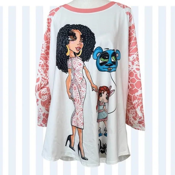 SANDONER 2018 limited edition doll graphic pullover top, RARE, size XL/2XL